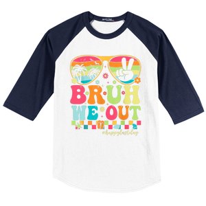 Bruh We Out Teachers Glasses Happy Last Day Of School Groovy Gift Baseball Sleeve Shirt