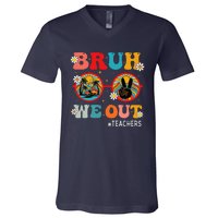 Bruh We Out Teachers Cute End Of School Year Teachers Summer V-Neck T-Shirt