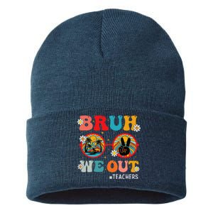 Bruh We Out Teachers Cute End Of School Year Teachers Summer Sustainable Knit Beanie