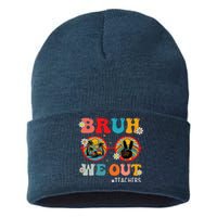 Bruh We Out Teachers Cute End Of School Year Teachers Summer Sustainable Knit Beanie