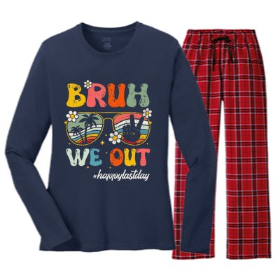 Bruh We Out Happy Last Day Of School Teacher Student Summer Women's Long Sleeve Flannel Pajama Set 