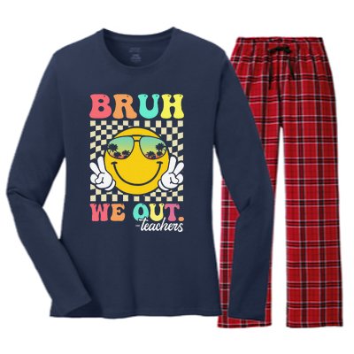 Bruh We Out Happy Last Day Of School Teacher Student Summer Women's Long Sleeve Flannel Pajama Set 