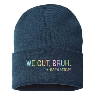 Bruh We Out Teachers Happy Last Day Of School Hello Summer Sustainable Knit Beanie