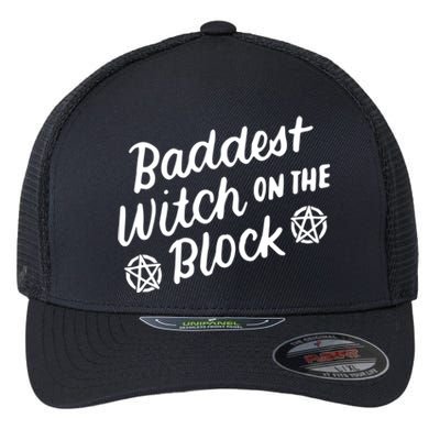 Baddest Witch On The Block Funny Halloween Teen Gift Flexfit Unipanel Trucker Cap