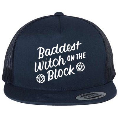 Baddest Witch On The Block Funny Halloween Teen Gift Flat Bill Trucker Hat