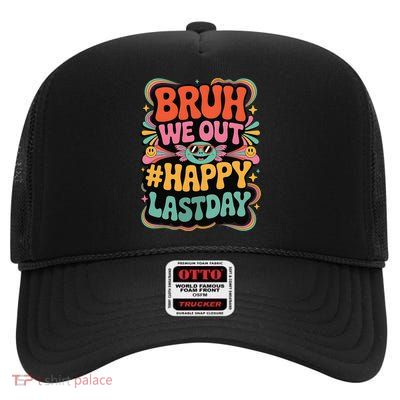 Bruh We Out Last Day Of School Retro Groovy Funny Axolotl High Crown Mesh Back Trucker Hat