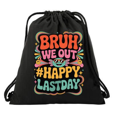 Bruh We Out Last Day Of School Retro Groovy Funny Axolotl Drawstring Bag