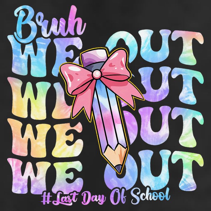 Bruh We Out Tie Dye Happy Last Day Of School Coquette Bow 7 Panel Mesh Trucker Snapback Hat