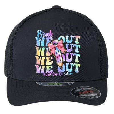 Bruh We Out Tie Dye Happy Last Day Of School Coquette Bow Flexfit Unipanel Trucker Cap