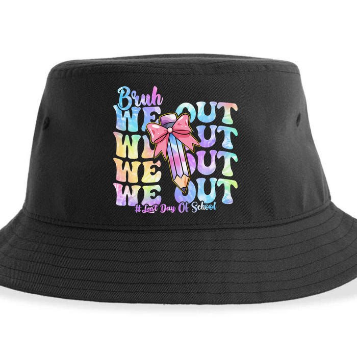 Bruh We Out Tie Dye Happy Last Day Of School Coquette Bow Sustainable Bucket Hat