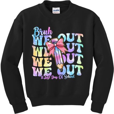 Bruh We Out Tie Dye Happy Last Day Of School Coquette Bow Kids Sweatshirt