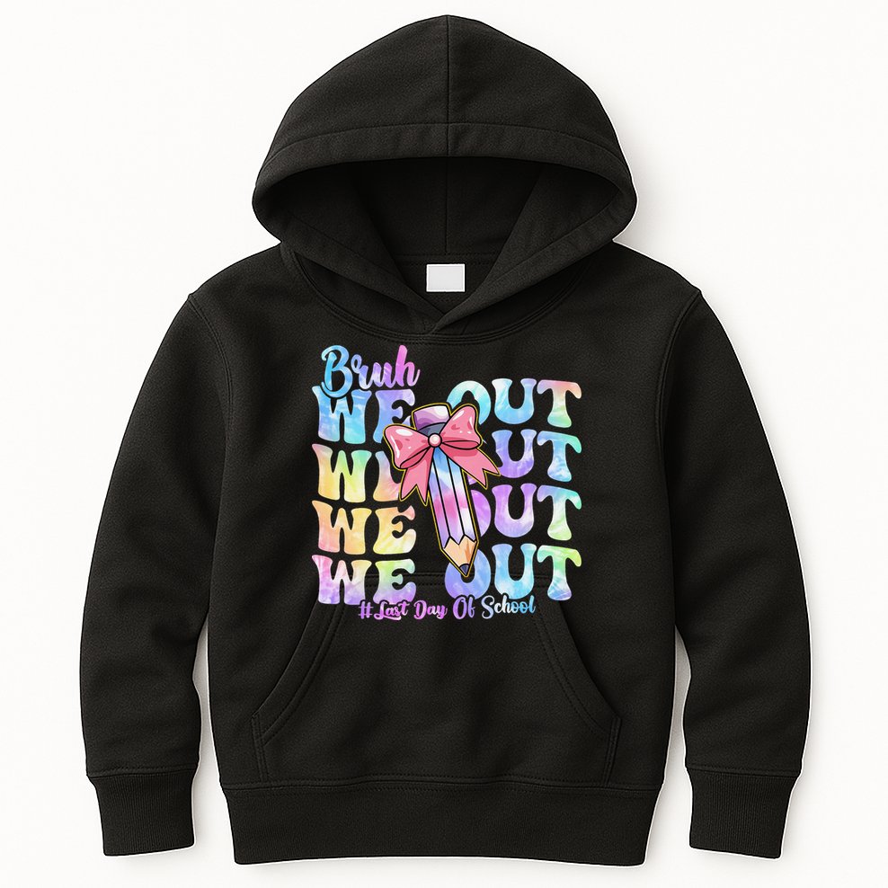 Bruh We Out Tie Dye Happy Last Day Of School Coquette Bow Kids Hoodie