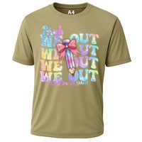 Bruh We Out Tie Dye Happy Last Day Of School Coquette Bow Cooling Performance Crew T-Shirt