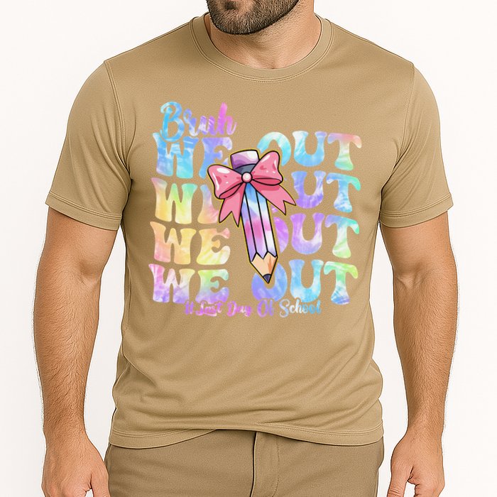 Bruh We Out Tie Dye Happy Last Day Of School Coquette Bow Cooling Performance Crew T-Shirt