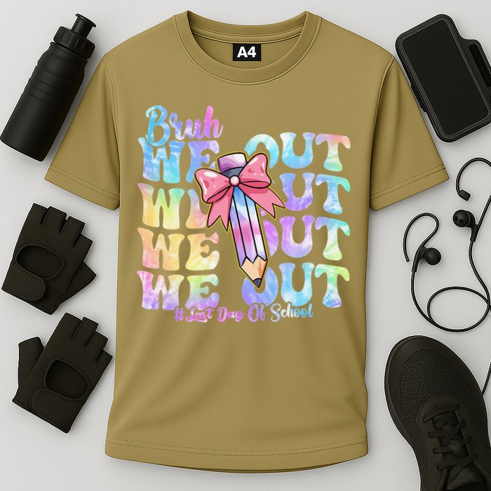 Bruh We Out Tie Dye Happy Last Day Of School Coquette Bow Cooling Performance Crew T-Shirt
