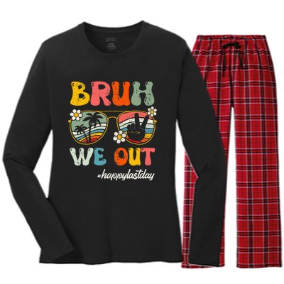 Bruh We Out Happy Last Day Of School Teacher Women's Long Sleeve Flannel Pajama Set 