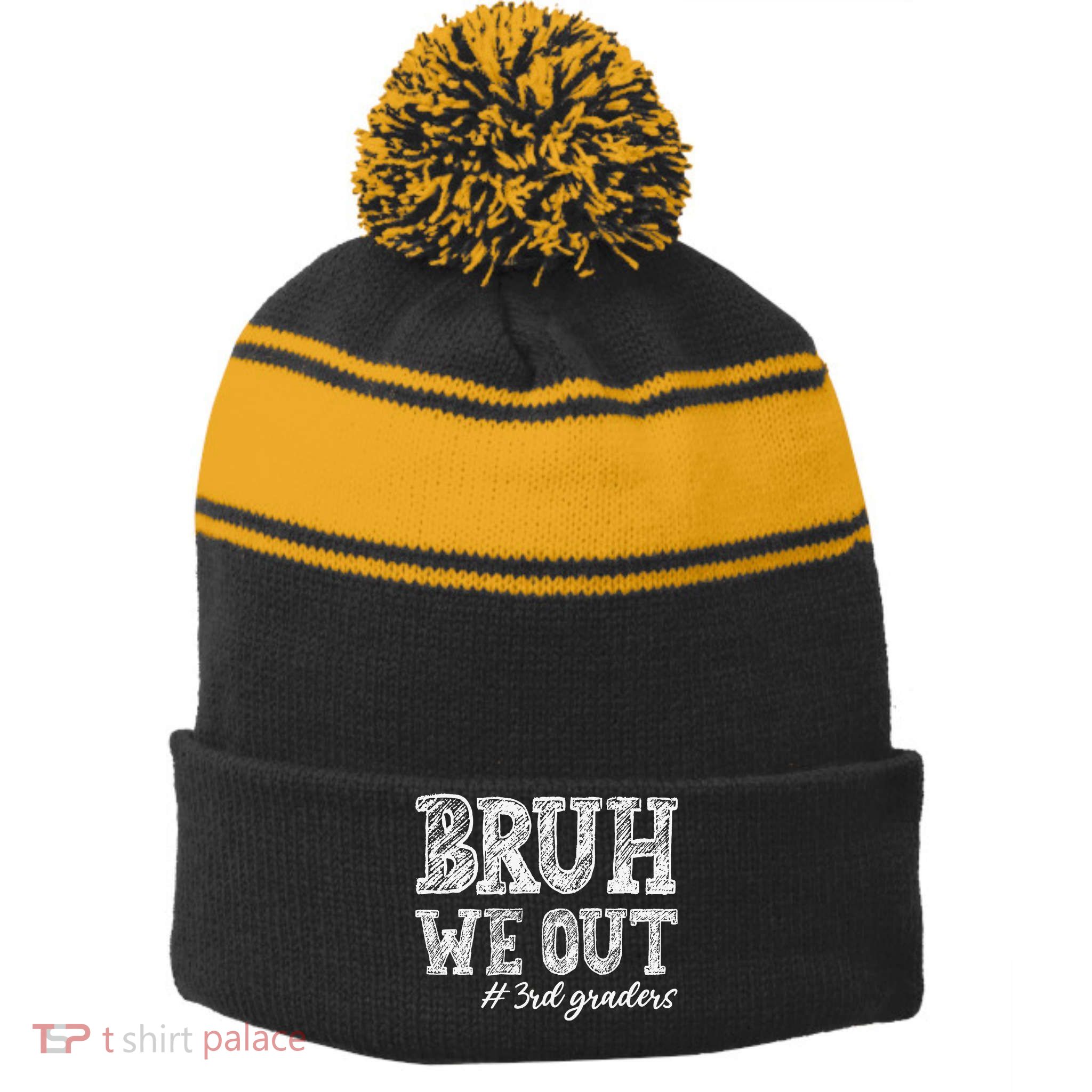 Bruh We Out 3rd Graders Graduation 3rd Grade Teachers Stripe Pom Pom Beanie