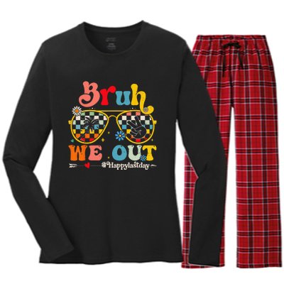 Bruh We Out Happy Last Day Of School Teacher Summer Women's Long Sleeve Flannel Pajama Set 