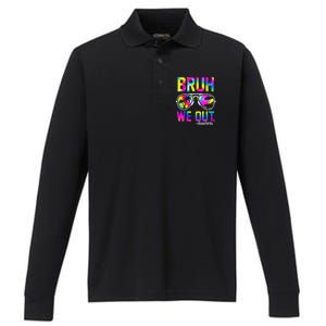 Bruh We Out Teachers Summer Tie Dye Last Day of School Performance Long Sleeve Polo