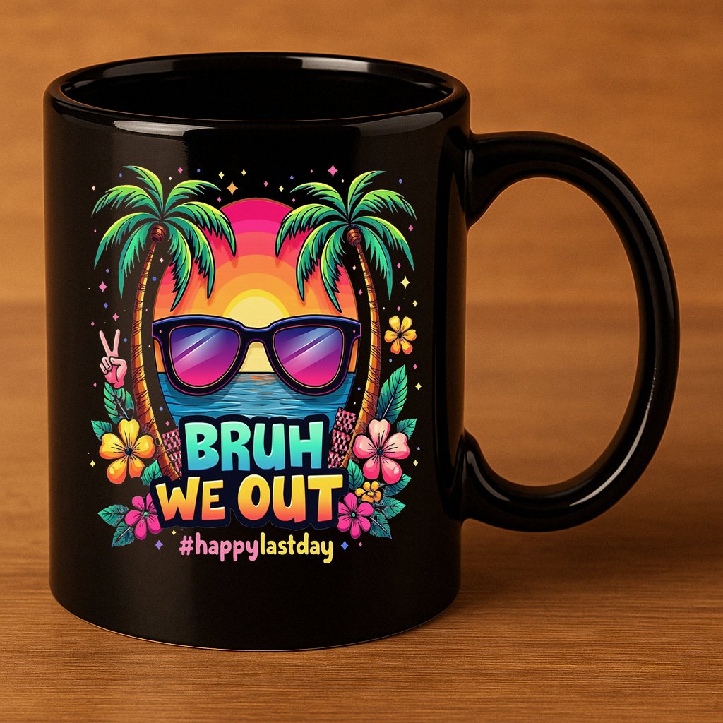 Bruh We Out Teachers Happy Last Day Of School Groovy 11oz C Handle Ceramic Mug