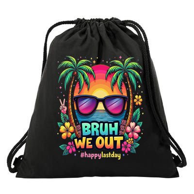 Bruh We Out Teachers Happy Last Day Of School Groovy Drawstring Bag