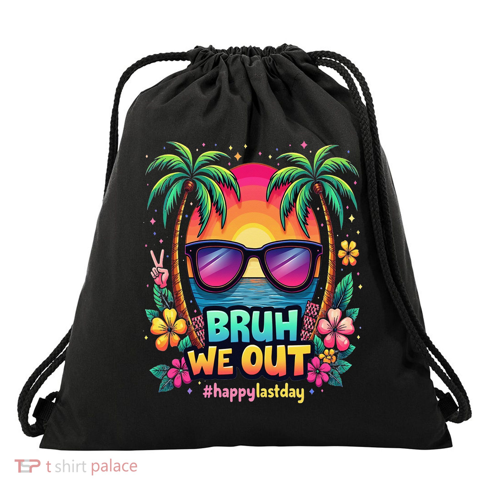 Bruh We Out Teachers Happy Last Day Of School Groovy Drawstring Bag