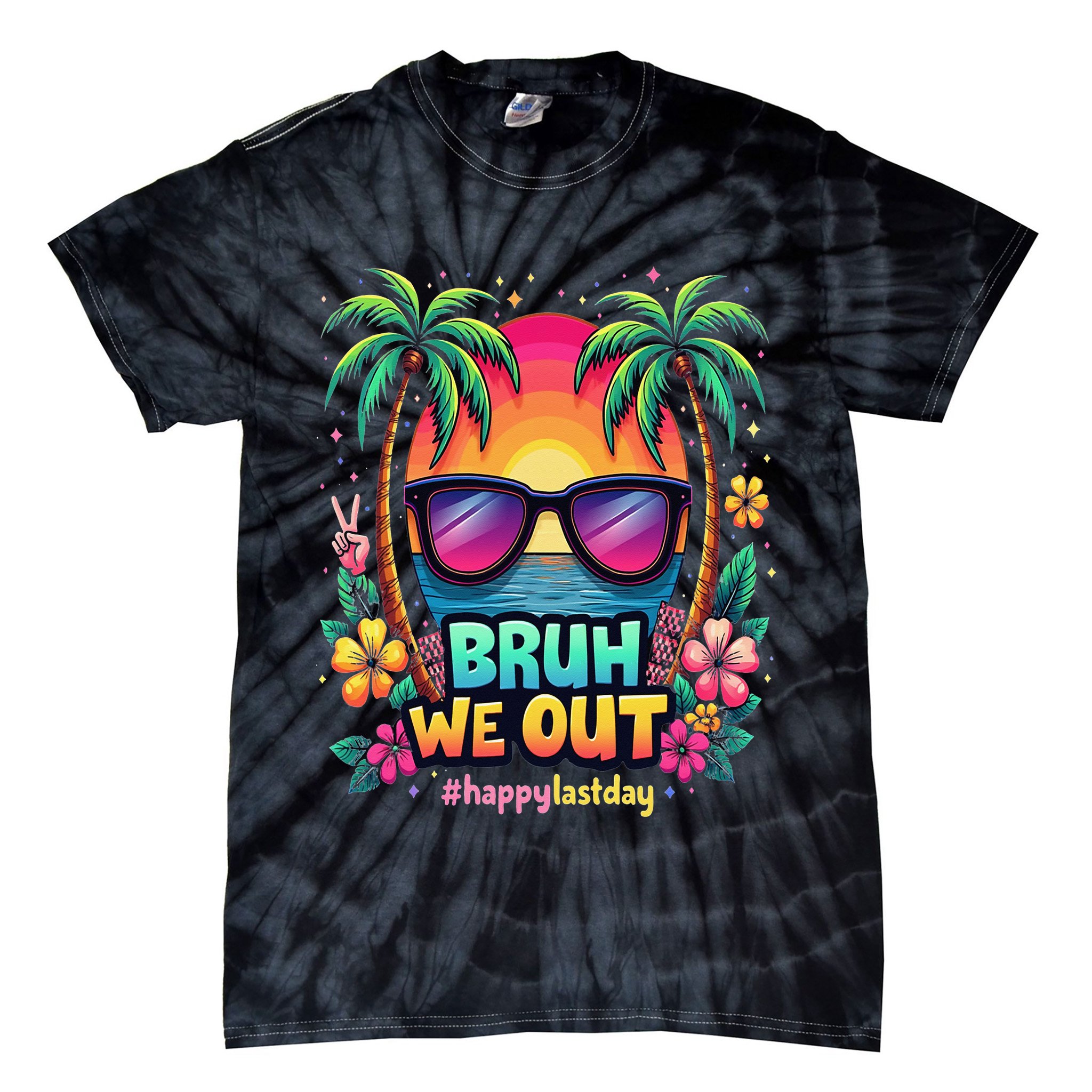 Bruh We Out Teachers Happy Last Day Of School Groovy Tie-Dye T-Shirt
