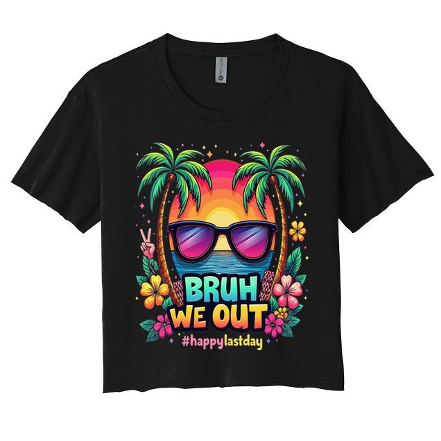 Bruh We Out Teachers Happy Last Day Of School Groovy Crop Top