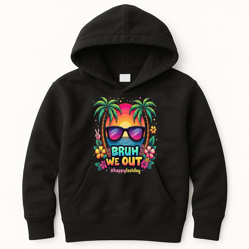 Bruh We Out Teachers Happy Last Day Of School Groovy Kids Hoodie