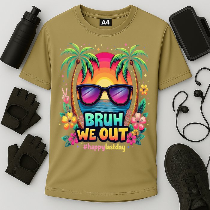 Bruh We Out Teachers Happy Last Day Of School Groovy Cooling Performance Crew T-Shirt