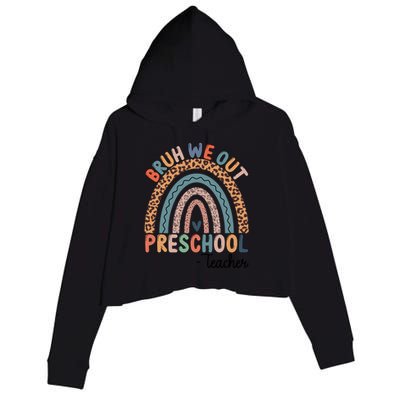 Bruh We Out Teachers Rainbow Leopard Print Preschool Teacher Gift Crop Fleece Hoodie