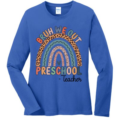 Bruh We Out Teachers Rainbow Leopard Print Preschool Teacher Gift Ladies Long Sleeve Shirt