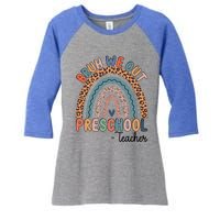 Bruh We Out Teachers Rainbow Leopard Print Preschool Teacher Gift Women's Tri-Blend 3/4-Sleeve Raglan Shirt