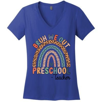 Bruh We Out Teachers Rainbow Leopard Print Preschool Teacher Gift Women's V-Neck T-Shirt