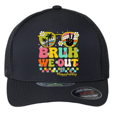 Bruh We Out Teachers Happy Last Day Of School Retro Groovy Flexfit Unipanel Trucker Cap