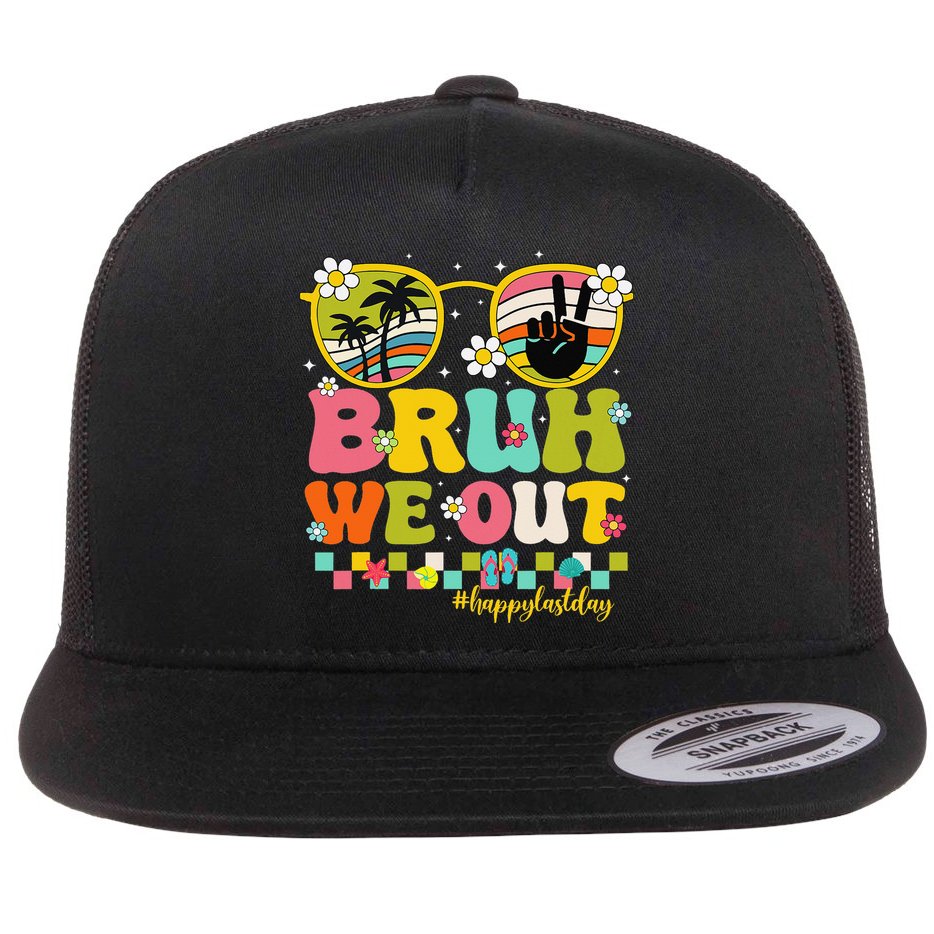 Bruh We Out Teachers Happy Last Day Of School Retro Groovy Flat Bill Trucker Hat