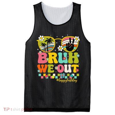Bruh We Out Teachers Happy Last Day Of School Retro Groovy Mesh Reversible Basketball Jersey Tank