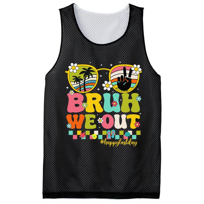 Bruh We Out Teachers Happy Last Day Of School Retro Groovy Mesh Reversible Basketball Jersey Tank