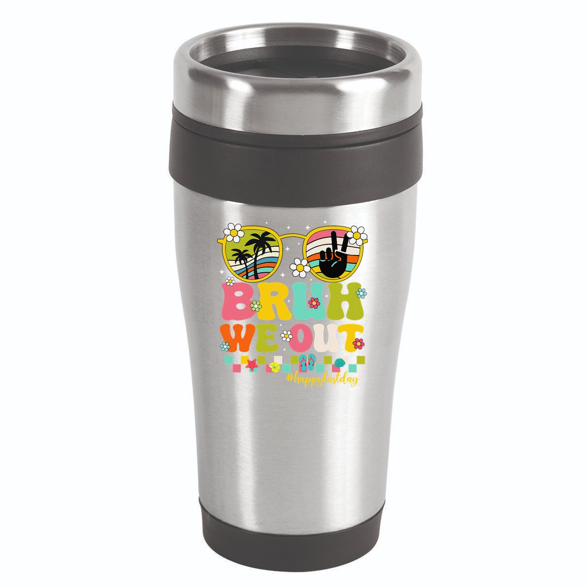 Bruh We Out Teachers Happy Last Day Of School Retro Groovy 16oz Travel Tumbler