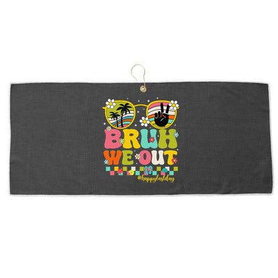 Bruh We Out Teachers Happy Last Day Of School Retro Groovy Large Microfiber Waffle Golf Towel