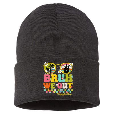 Bruh We Out Teachers Happy Last Day Of School Retro Groovy Sustainable Knit Beanie