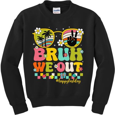 Bruh We Out Teachers Happy Last Day Of School Retro Groovy Kids Sweatshirt