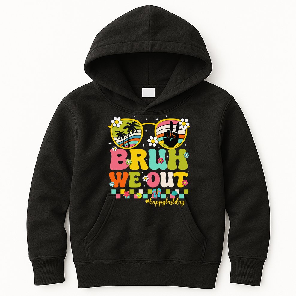 Bruh We Out Teachers Happy Last Day Of School Retro Groovy Kids Hoodie