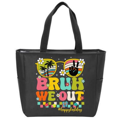 Bruh We Out Teachers Happy Last Day Of School Retro Groovy Zip Tote Bag