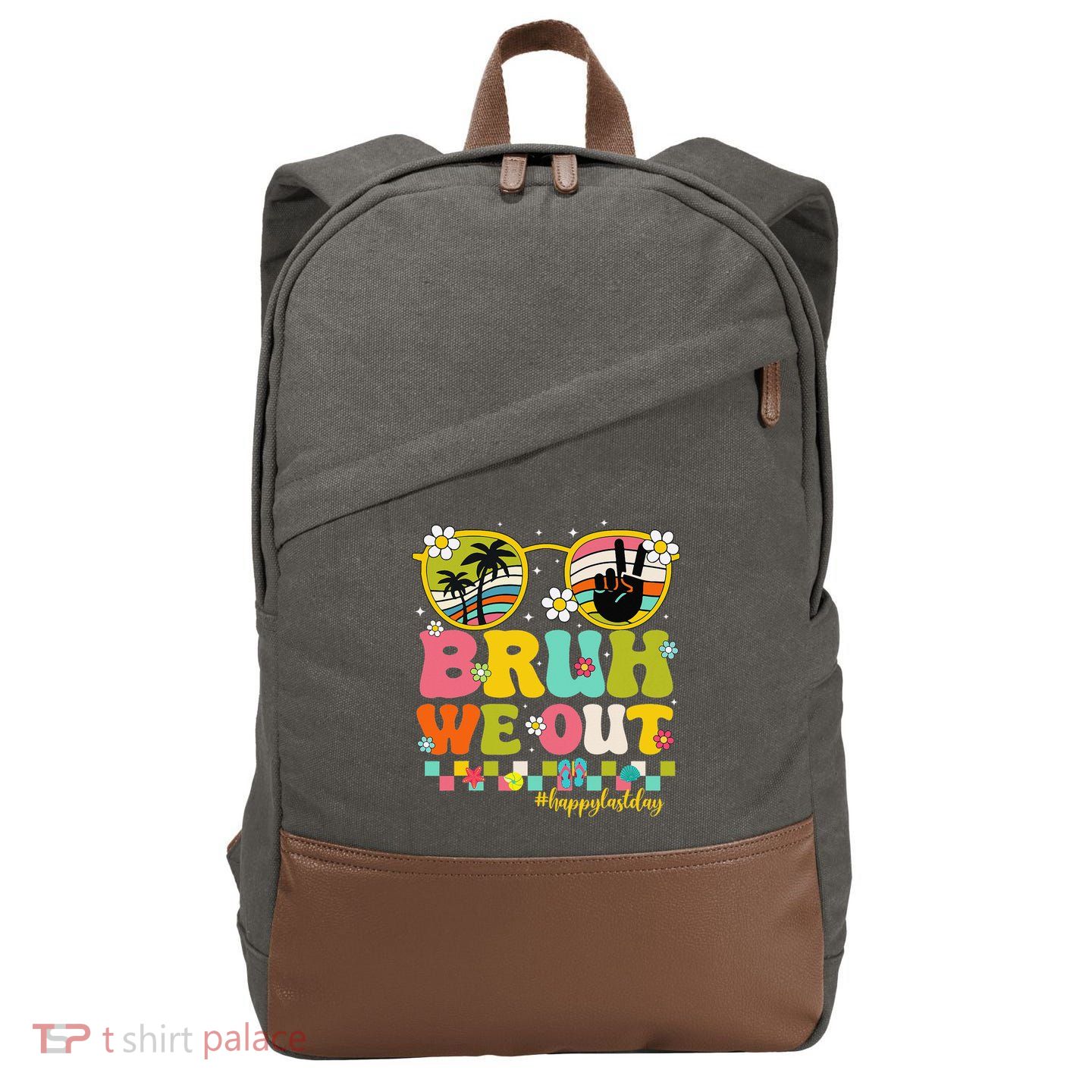 Bruh We Out Teachers Happy Last Day Of School Retro Groovy Cotton Canvas Backpack