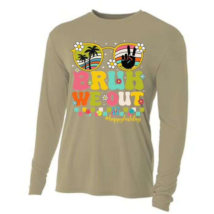 Bruh We Out Teachers Happy Last Day Of School Retro Groovy Cooling Performance Long Sleeve Crew