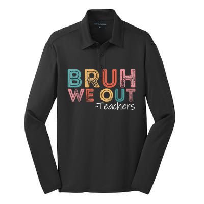 Bruh We Out Teachers Happy Last Day Of School Retro Vintage Silk Touch Performance Long Sleeve Polo