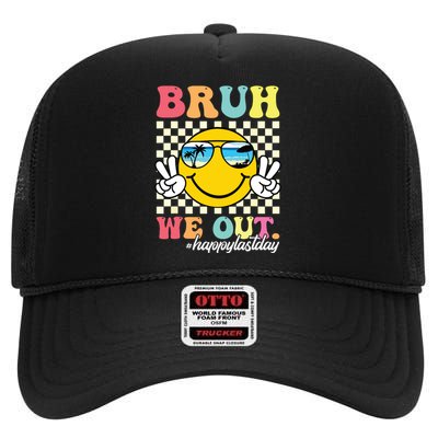 Bruh We Out Happy Last Day Of School Teacher Boy Girl Summer High Crown Mesh Back Trucker Hat