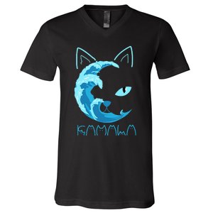 Blue Wave Of Cat Ladies Kamala Cat Typography Alphabet Cute V-Neck T-Shirt