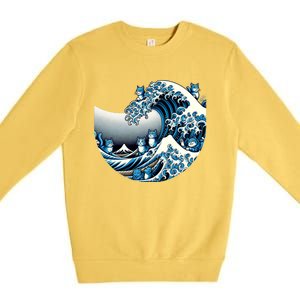 Blue Wave Of Cat Ladies For Kamala Cute Wave Of Blue Cats For Kamala Funny Premium Crewneck Sweatshirt